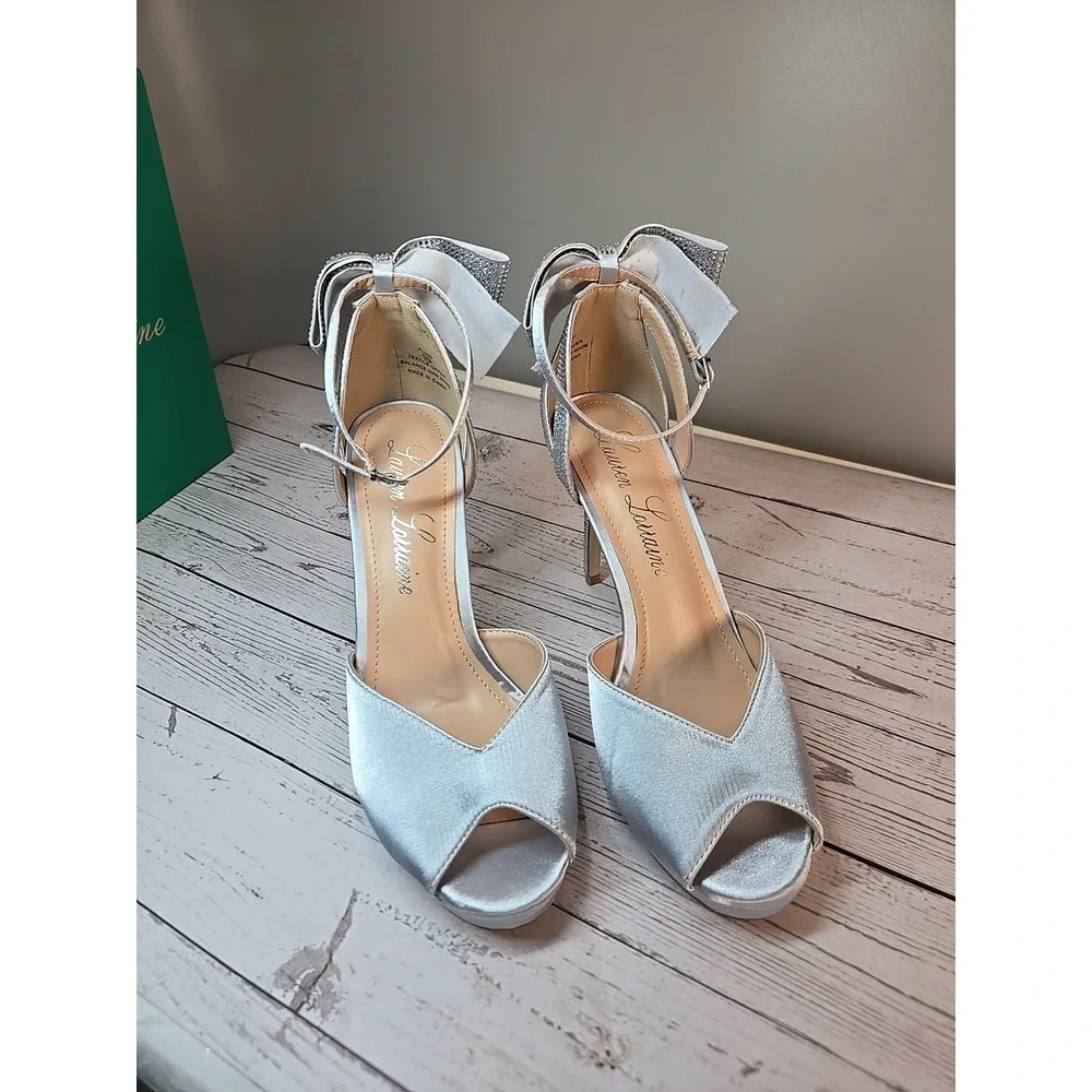 Lauren Lorraine‎ Silver Fling Womens 10 Stilettos Cocktail Prom Dress Holiday